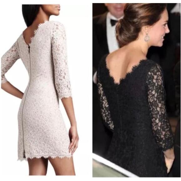 Diane Von Furstenberg Women's Beige DVF Zarita Lace Sheath Dress Size 2 - Picture 3 of 15